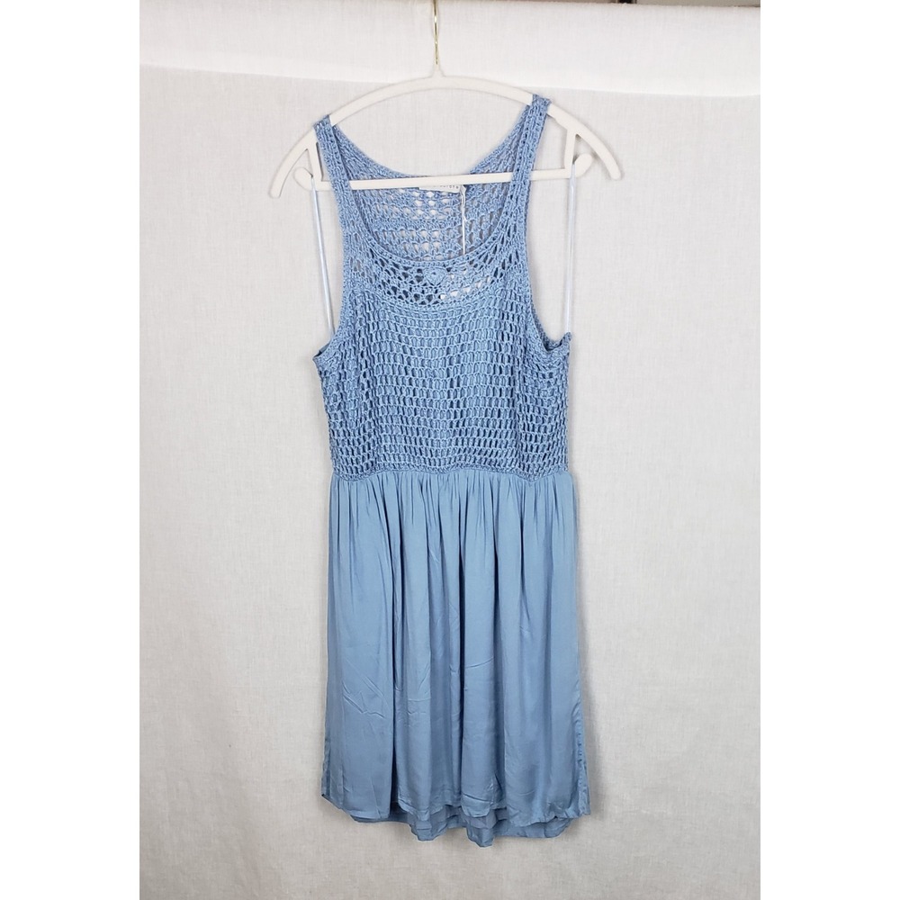 Paper Crane Blue Crochet Knit Bodice Mini Dress L Casual Boho Resort Spring